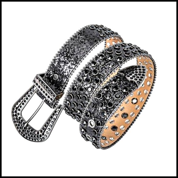 Rhinestone Studded Leather Belt Western Cowgirl Y2K Style Bling Accessory